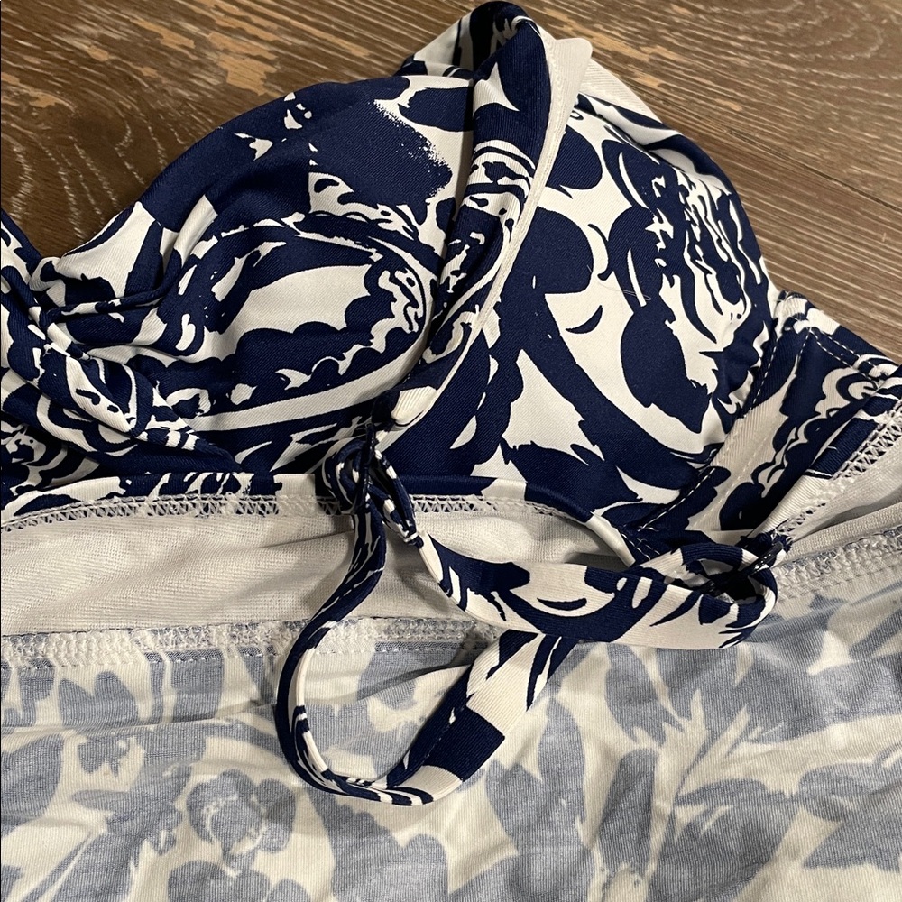 2PC Liz Claiborne Tankini Blue White Patterned Top & Skirt size L - Picture 8 of 11